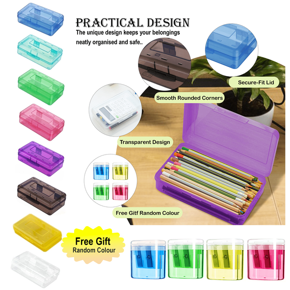 RBCKVXZ Large Capacity Pencil Case, Clear Plastic Pencil Box with Snap-Tight Lids Stackable Design, Portable Pencil Case for Girls Boys, School Supplies, Back to School Supplies, Purple