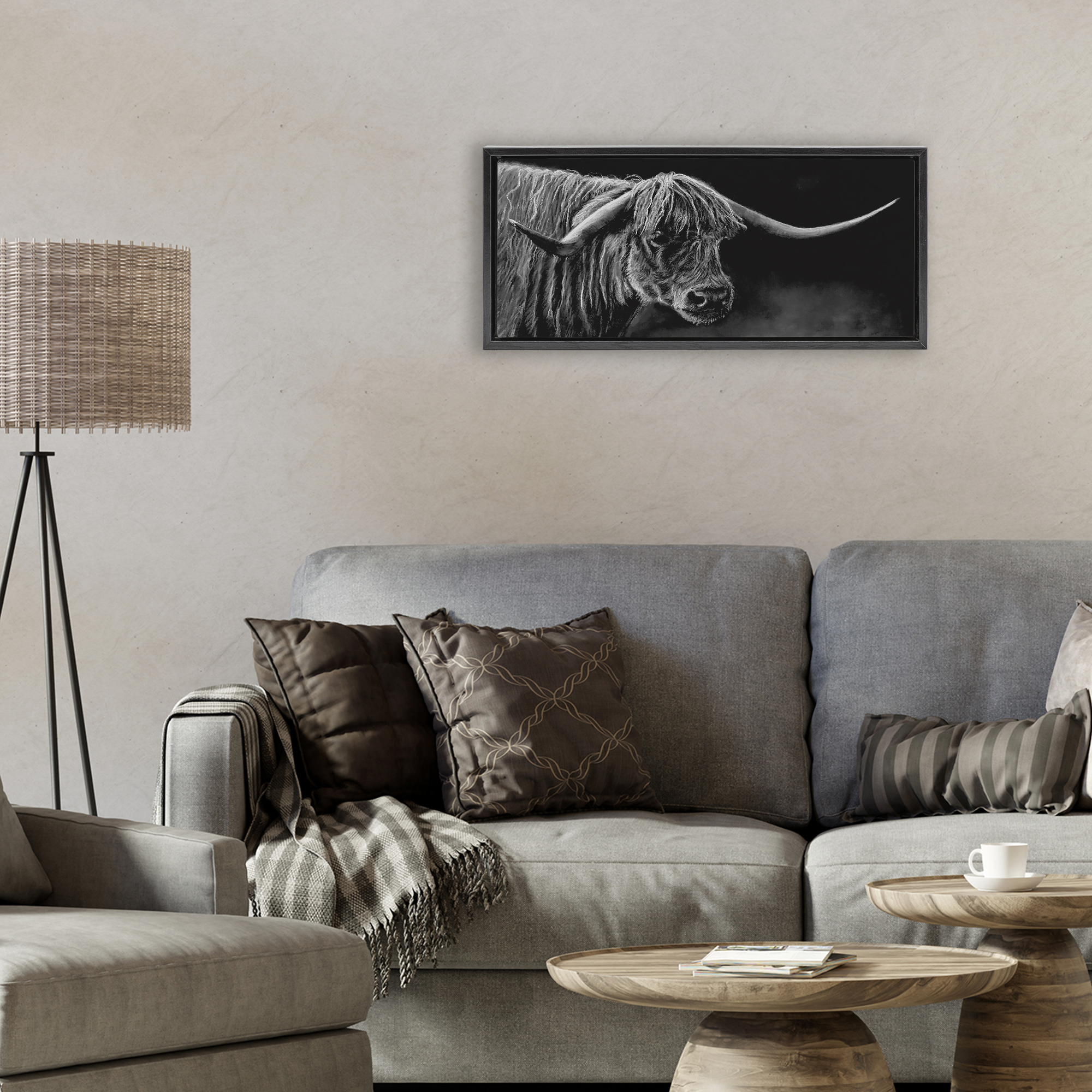 Highland Longhorn Portrait Black Framed Floater Canvas Wall Art, design by Patricia Reynolds