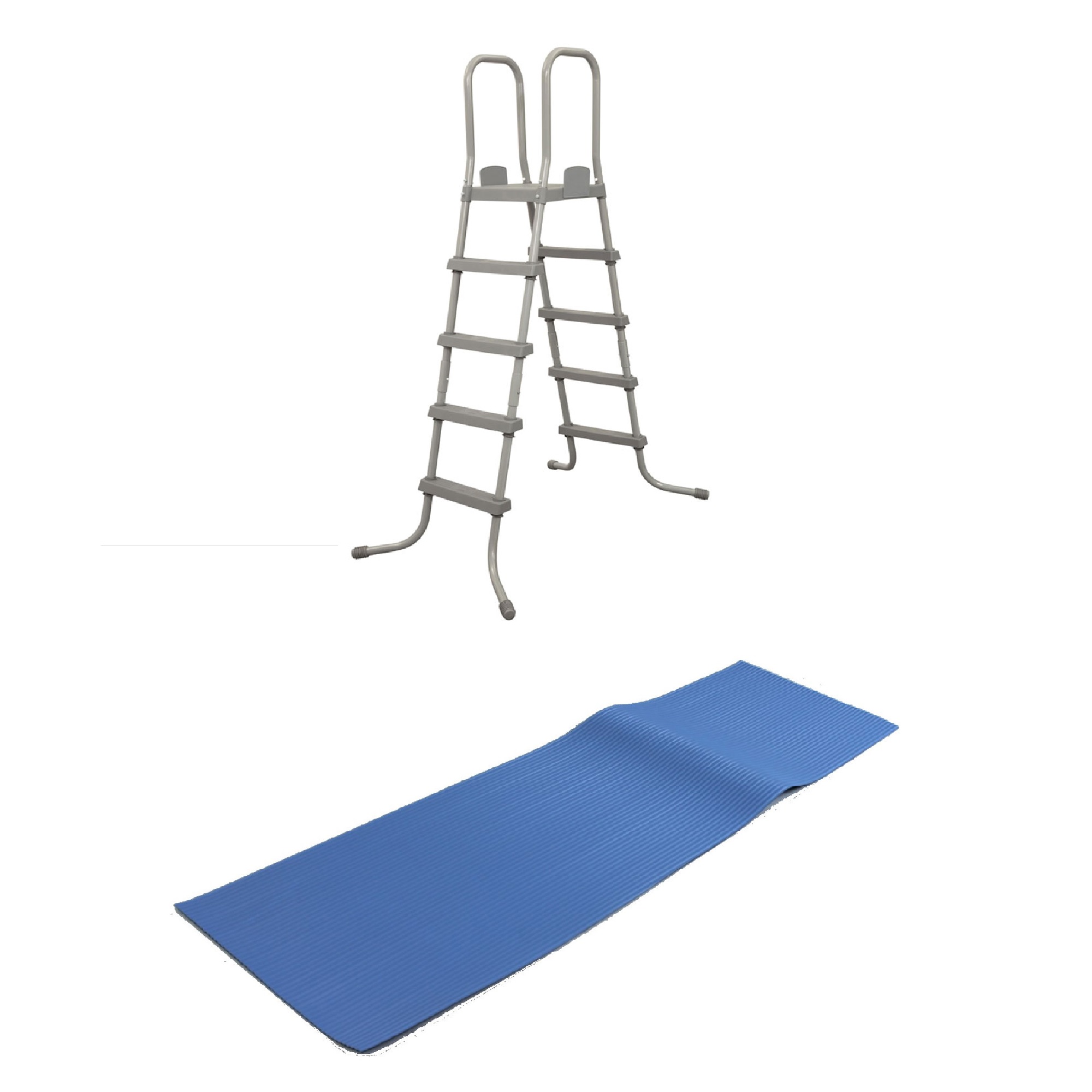Bestway 52 In SteelPool Ladder w/ NoSlip 9x36Inch Vinyl Pool Mat