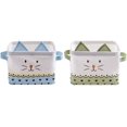 thumbnail image 1 of Set Of 2 Foldable Cotton Linen Storage Baskets Small Waterproof Storage Boxes For Organizing Toys Makeups Accessories - Cute Cat, Blue & Green, 1 of 5