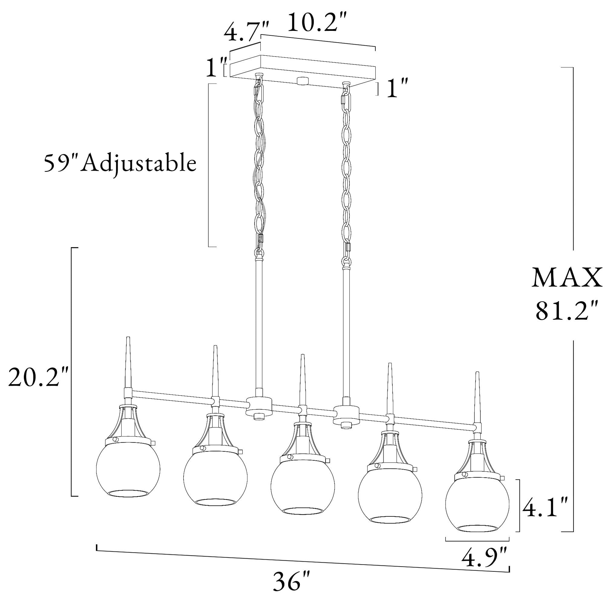 LNC Modern 5-Light Linear Chandelier with Clear Globe Glass Shades, Black and Brass Finish