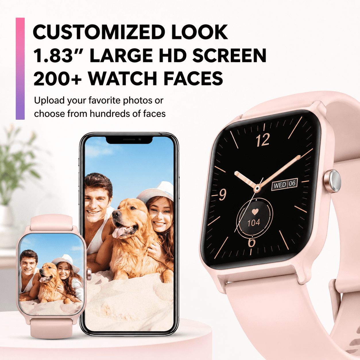 MiracoRun Smart Watch for iPhone & Android, Bluetooth Calling, Custom Watch Faces, 1.8" HD Touchscreen, Alexa Built-in, Women’s Health & Fitness Tracker