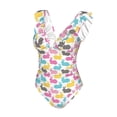 thumbnail image 4 of Yiaed Colorful Rabbit Print Women's Ruffled One Piece Swimsuit V Neck Swimwear Slimming Monokini for Woman-XX-Large, 4 of 8