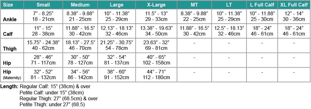Jobst Stockings Size Chart