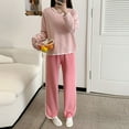 thumbnail image 5 of Women's Long Sleeve Striped Pajama Set Fleece Round Neck Loose Warm Thickened Loungewear Winter Casual Soft Cozy Home Sleep Two-Piece Outfit Pink XL, 5 of 5