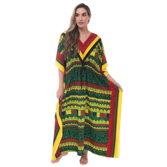 21754-ORG-S-M Riviera Sun Long Dashiki Caftan / Caftans for Women (Rasta Print 2, Small-Medium)