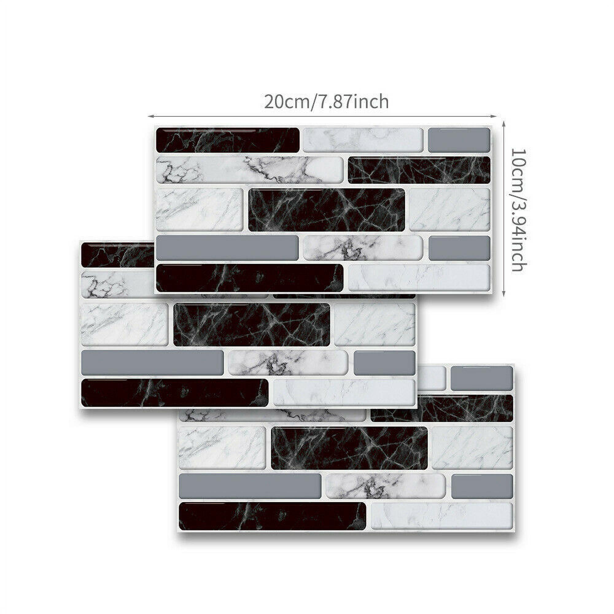 Amerteer 27Pcs 3D Stone Brick Self Adhesive Tile Sticke, 7.87"x3.94" Peel and Stick Backsplash Tile for Kitchen, Marble Grey