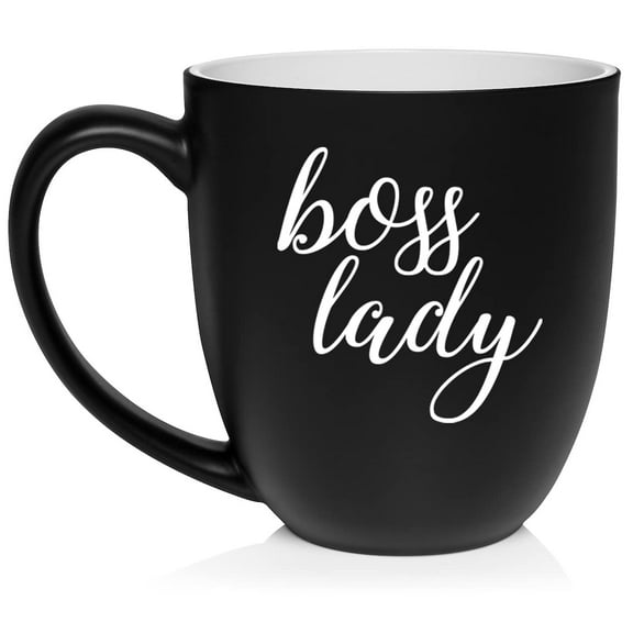 Boss Lady Ceramic Coffee Mug Tea Cup Gift for Her, Women, Sister, Wife, Girlfriend, Friend, Coworker, Birthday, Anniversary, Mom, Mother’s Day, Graduation, Retirement, Housewarming (16oz Matte Black)
