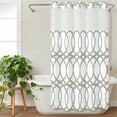 thumbnail image 3 of Green Grey Geometric No Hook Shower Curtain Waterproof,Bathroom Curtains with Snap in Liners and See Through Top Window,Abstract Modern Twisted Lines Art Hotel Style Bathtub Curtains Shower 54"Wx78"L, 3 of 8