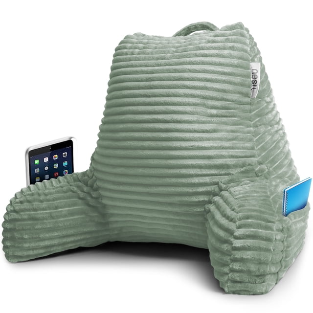 Nestl Almohada de Lectura con Respaldo, Apoyo para la Espalda Brazos, Descanso Cama Memory Foam Triturada, Tamaño Mediano, Color Verde Salvia.