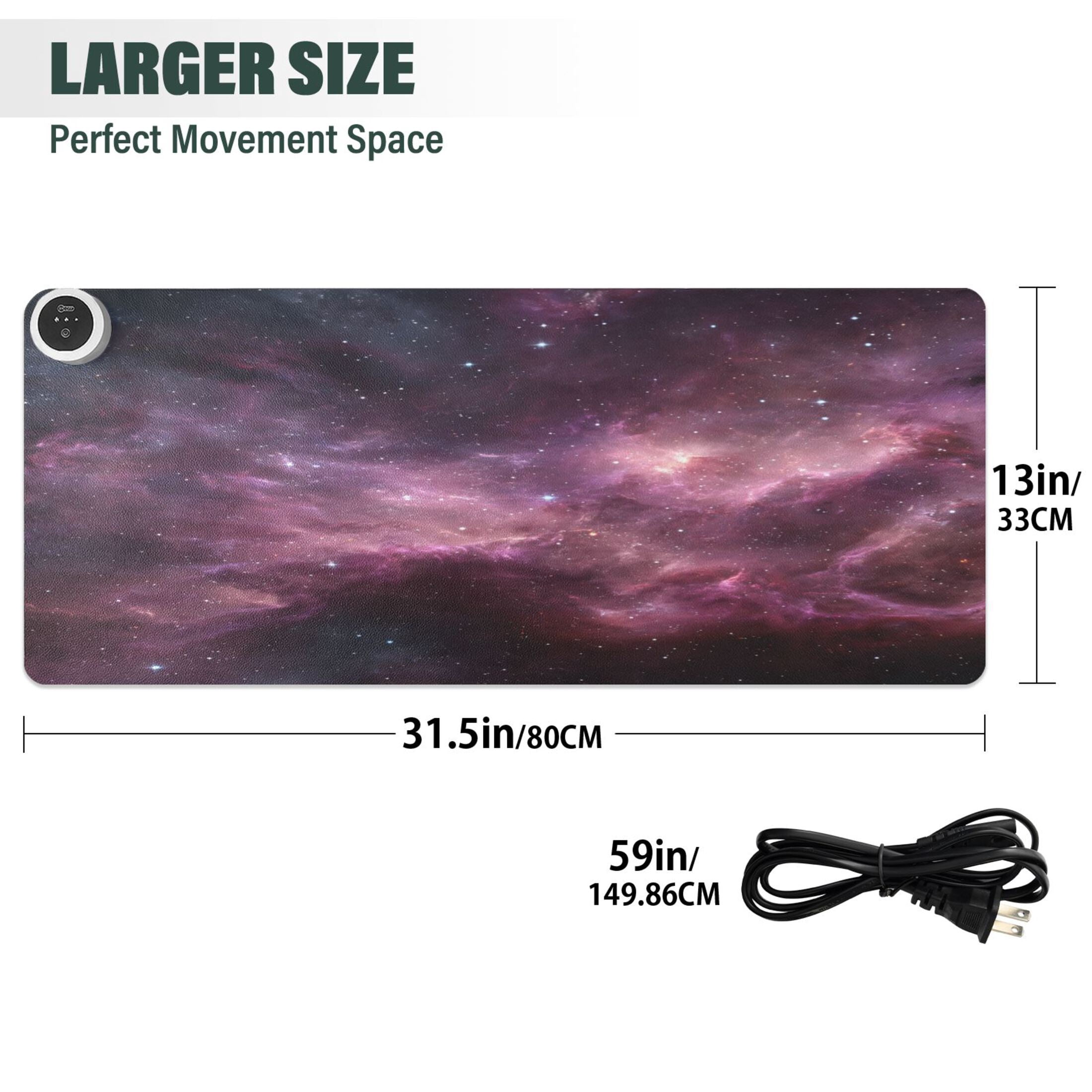 Large Heated Desk Mat Mouse Pad 31.5"x13"PU Leather Graphene Heating Desk Warmer with 3 Temperature Settings 110V US Plug Non-Slip Warm Pad for Home, Office, and Gaming Deep Space Nebula Art