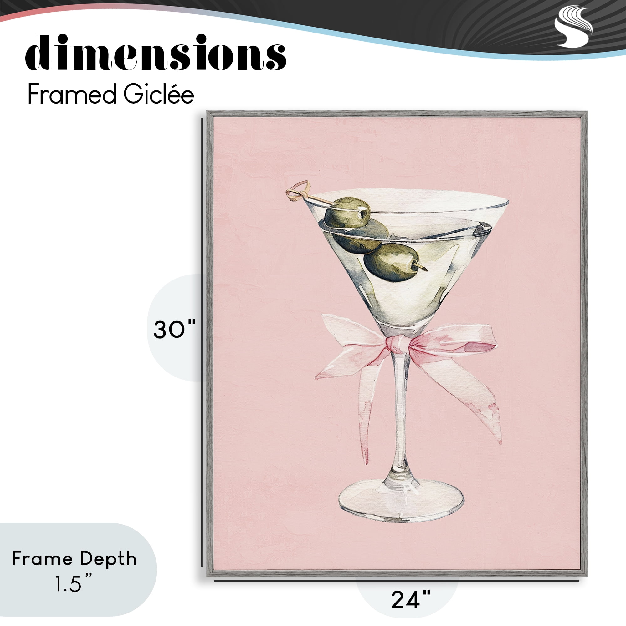 Stupell Industries Martini with Pink Bow Gray Framed Giclee Art, design by Kim Allen