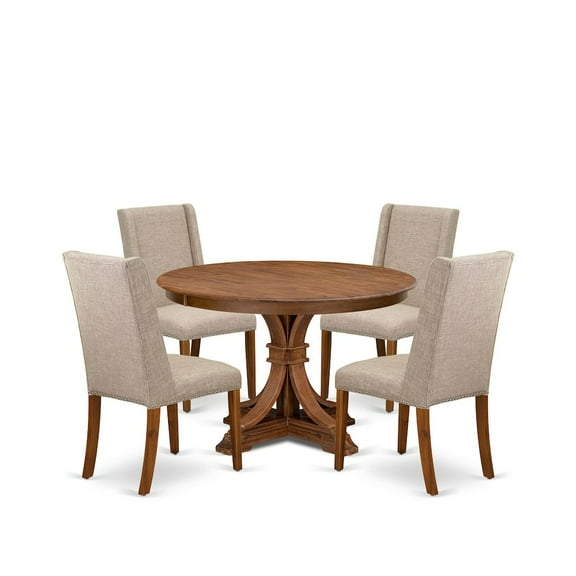 Luxe by East West Furniture 5-Piece Dining Room Table A Wooden Table, 4 Light Tan Linen Fabric Dining Chairs