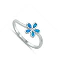 thumbnail image 4 of CHOOSE YOUR COLOR Blue Simulated Opal Flower Ring .925 Sterling Silver Band CZ Female Size 5, 4 of 4