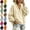 Beige, variant on Women's Ruffled V Neck Sweatshirt Solid Oversized Fleece Pullover Lantern Long Sleeve Casual Loose Going Out Top for Fall Daily & Lounge Wear