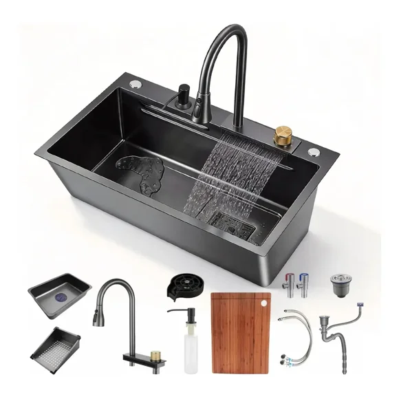 Fregadero Cocina 80x45 Acero Inoxidable Con Grifo Extensible Multifuncional Accesorios Completos