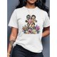 thumbnail image 1 of Women'S Easter Leopard Print Bunny & Floral Graphic Tee, Casual Crew Neck Short Sleeve T-Shirt, Polyester Knit Fabric, Medium Stretch, Spring/Summer/Fall Fashion Top, 180g/m², 1 of 7
