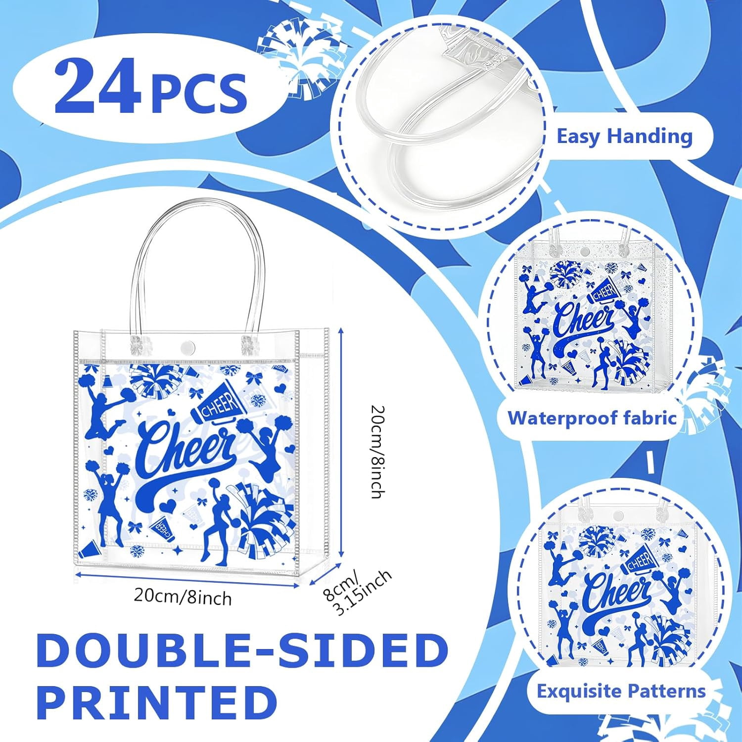 24 PCS Football Goodie Bags Double-Sided PVC Clear Bag Snack Candy Treat Gift Bags with Handle for Super Bowl Party Supplies Football Party Favors Birthday Holiday Decorations
