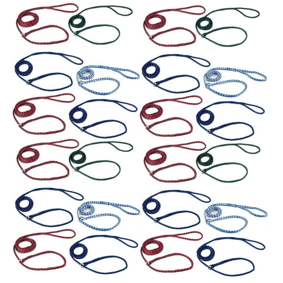 Braided Poly Dog Control Slip Leads Assorted Color Vet Rescue Kennel Bulk Packs (24 Leads)