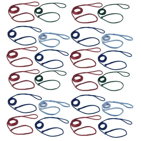 - Braided Poly Dog Control Slip Leads Assorted Color Vet Rescue Kennel Bulk Packs (24 Leads)