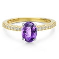thumbnail image 3 of Gem Stone King 14K Two Tone Gold Purple Amethyst and Lab Grown Diamond Engagement Ring for Women | 1.36 Cttw | Oval Checkerboard 8X6MM | Gemstone February Birthstone | Size 6, 3 of 6