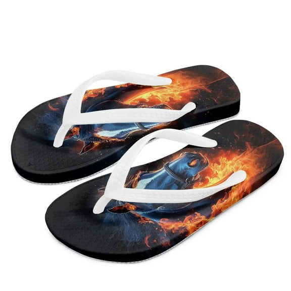 FUIALDOLG Flame Horse Print Flip Flop Sandal Water Shoes - Beach Slides Slip-on Quick Dry Thong FlipFlops Sandals for Boys (11-12 Little Kids) Size 10