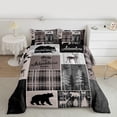 thumbnail image 2 of Rustic Cabin Comforter Set King Size, Hunting Bear Deer Bedding Vintage Farmhouse Duvet Insert Camper Lodge Room Decor, Vintage Plaid Tree Quilt 3Pcs With 2 Pillow Cases, Gray Brown, 2 of 7