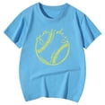 thumbnail image 4 of NINGMENG Hauts et T-Shirts pour Filles, Imprimé Baseball d'Été, Col Rond, Manches Courtes, Décontracté, Bleu, 5-6 Ans, 4 of 4