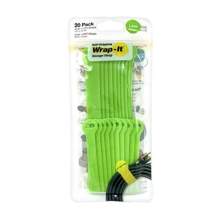 Wrap-It Storage - Self-Gripping Cable Ties (20-Pack) Reusable Hook and Loop Cord Organizer Cable Tie for Cord Management and Organization - Black