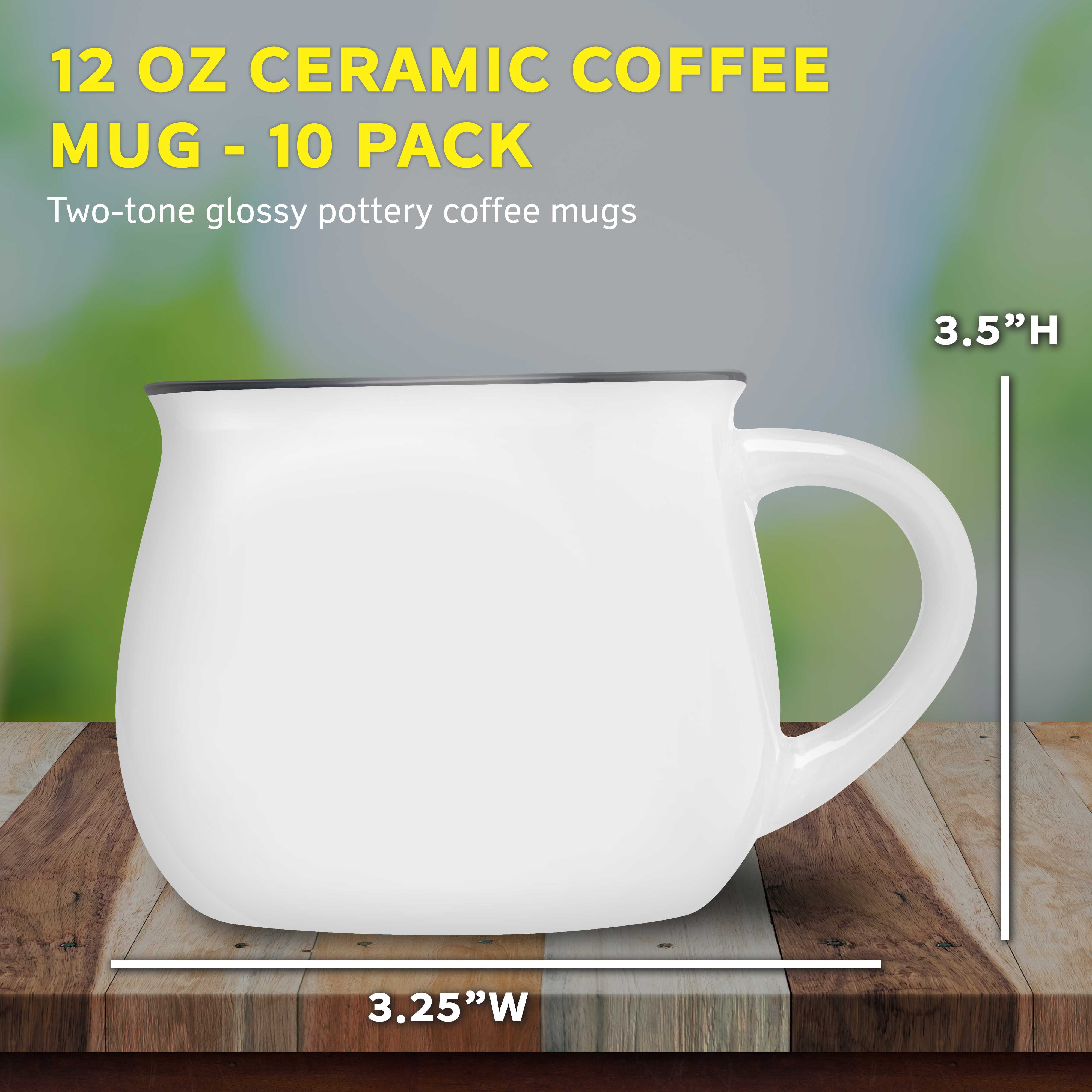 Glazed Campfire Coffee Mugs 12 oz. Set of 10, Bulk Pack - Perfect for Coffee, Tea, Espresso, Hot Cocoa, Other Beverages - White