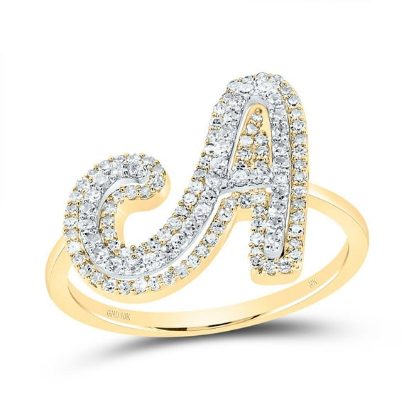 10K Yellow Gold Genuine Diamond Women's Script Letter A Initial Ring 1/2 CT