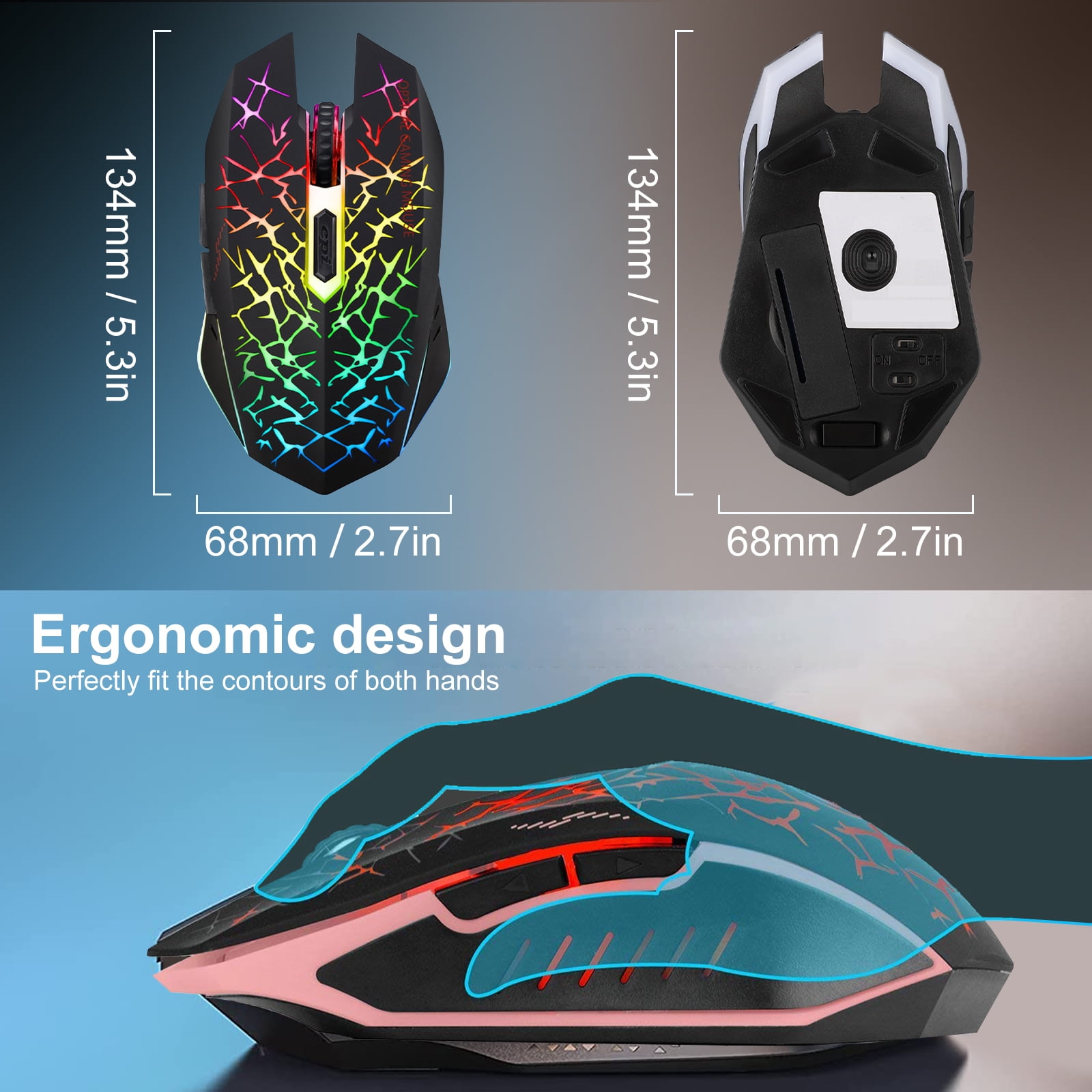 TSV Wireless Gaming Mouse, Rechargeable 2.4G, Ergonomic RGB