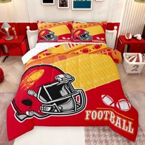Manfei Red Football Helmet Full Size Comforter Sets,Rugby Sport Bedding Comforter Set,Boys Ball Game Bedding Sets For Kids,Ultra Soft Home Decor Reversible,3 Pieces