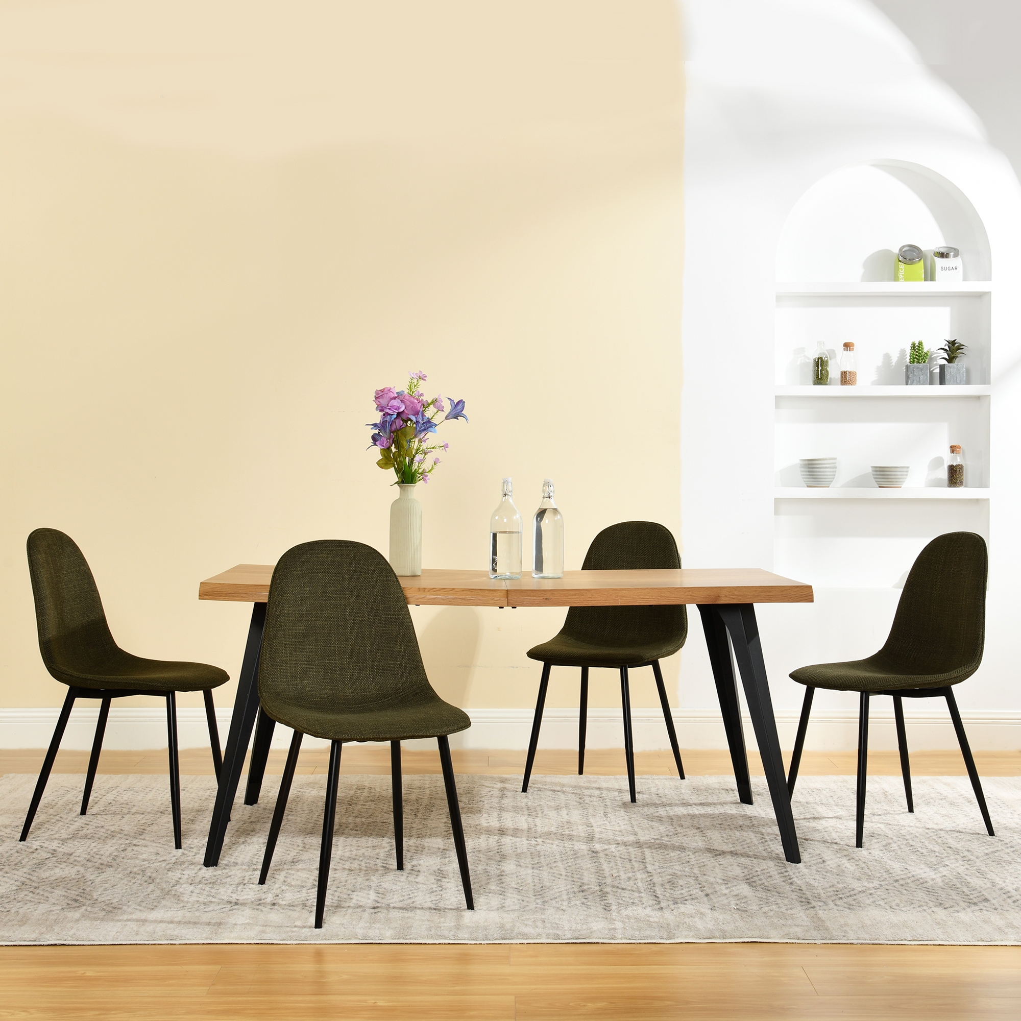 Homy Casa Dining Chair Set of 4, Upholstered Linen-Look Modern Kitchen Seating Chairs, Green