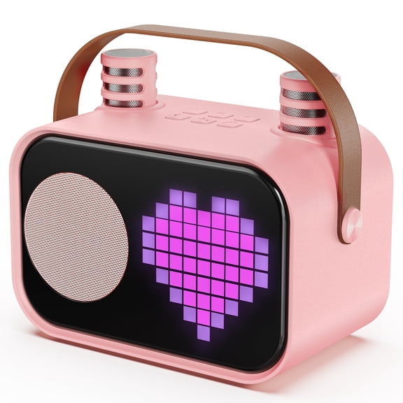 Bocina Bluetooth JYX, Altavoz Portátil con 2 Micrófonos Inalámbricos, 15 Animaciones, Bocina para Fiestas con Voz Mágica y Divertida, Bocina Inalámbrico para Niñas, D58P-T