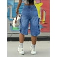 thumbnail image 5 of Women's High Waisted Long Denim Cargo Shorts Loose Fit Knee Length Jean Shorts with Multi Pockets Trendy Streetwear Summer Denim Pants, 5 of 7
