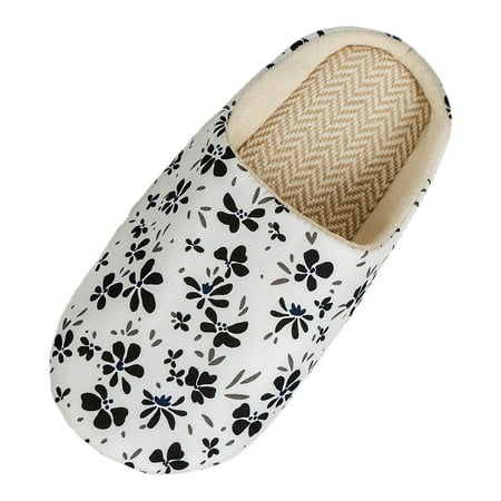 

Xboschi Cozy Slippers for Women s Home Slippers Silent Slippers White Black Flower Slippers
