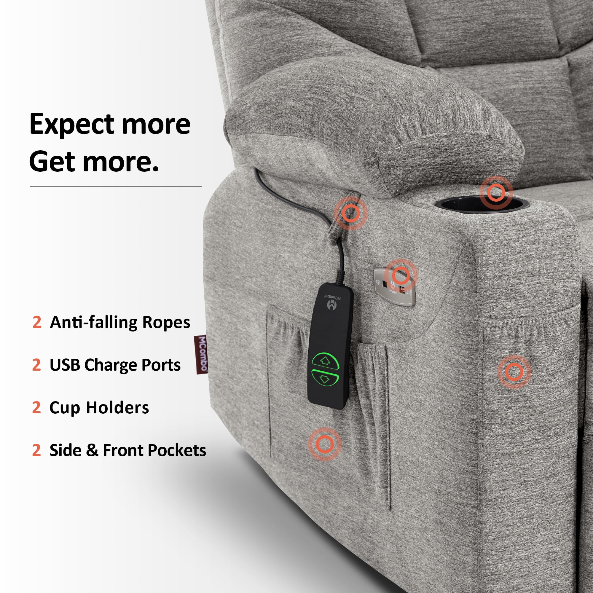 MCombo Oversized Power Lift Recliner Chair with 27.2'' Extra Wide Seat for Big Elderly People, Fabric (Light Grey, Medium-Wide)