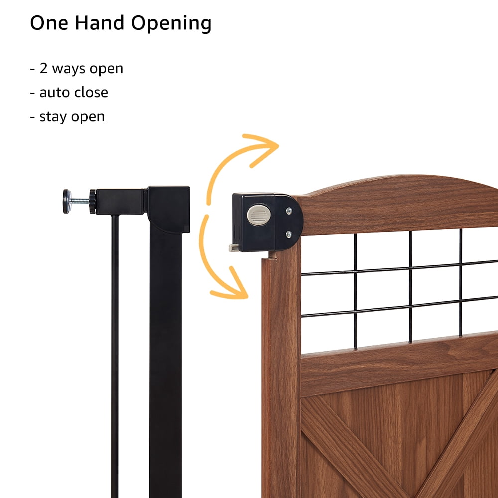 unipaws Barn Door Dog Gate, Anti-Kick Pet Gate with Walk Through Door, Modern Farmhouse Puppy Gate, Walnut