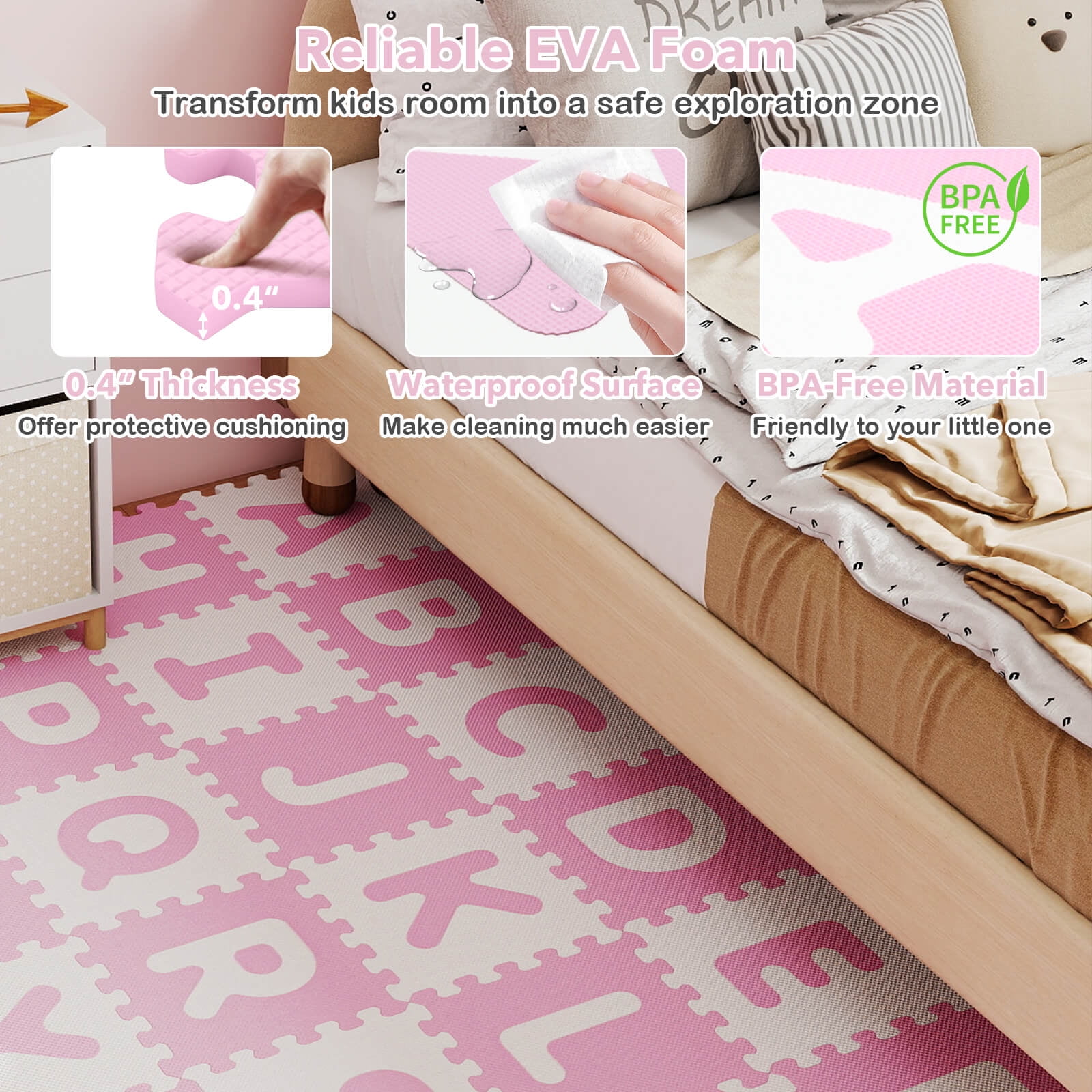 Infans 26 PCS 12.5" x 12.5" Interlocking ABC Play Mats w/Detachable Letters for Kids