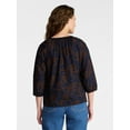 thumbnail image 4 of Time and Tru Women's Cotton Button Front Blouse with ¾ Length Sleeves, Sizes XS-XXXL, 4 of 6