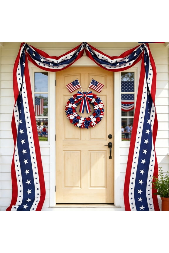 Patriotic Bunting Banner 25ft, American Flag Red White Blue Striped Decor for 4th of July Independence Day Memorial Day, Outdoor Porch Fence Yard Decorations
