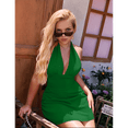 thumbnail image 4 of Women's Halter Deep V Neck Flowy Chiffon Tie Backless Summer Mini Dress Green L, 4 of 6