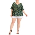 thumbnail image 2 of Unique Bargains Women's Plus Size Floral Ruffle Smock Sleeve V Neck Babydoll Top, 2 of 6