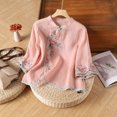 thumbnail image 2 of MIXUE Womens Summer Tops Floral Embroidered Round Neck Long Sleeve Loose Fashion Casual Shirts For Women T-shirts Streetwear,Pink,XXXL, 2 of 3
