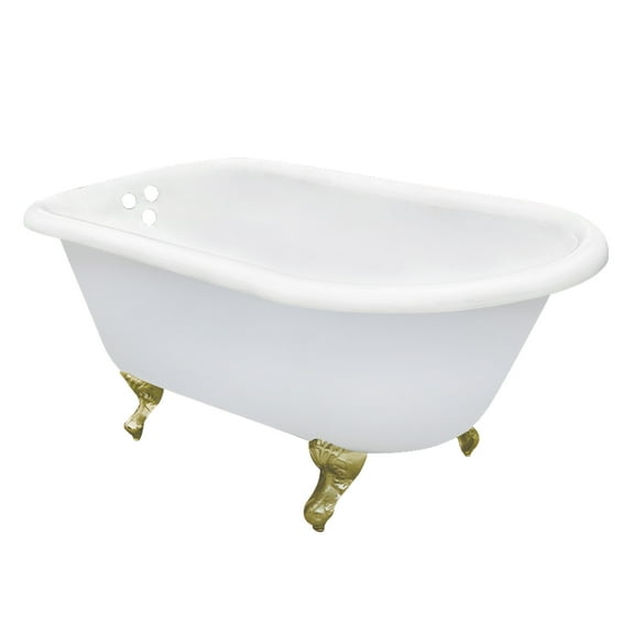 Aqua Eden VCT3D663019NT7 66-Inch Cast Iron Oval Rectangular Roll Top Clawfoot Tub (3-3/8-Inch Wall Drillings) in White/Brushed Brass