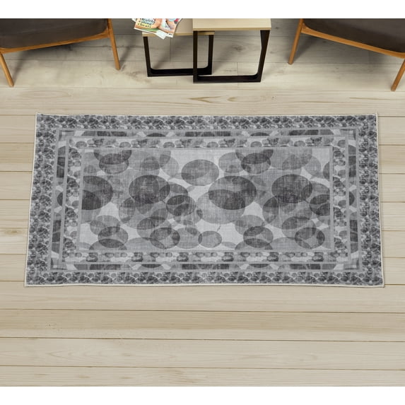 Modern Decorative Rug, Contemporary Style Geometric Design with Blurry Rounds and Dots Abstract Print, Quality Carpet for Bedroom Dorm and Living Room, 6 Sizes, Taupe Grey, by Ambesonne