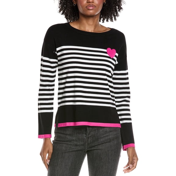 CeCe womens Sailor Stripe Heart Sweater, m, Black