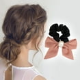 thumbnail image 2 of Unique Bargains 1 Pc Grace Square Pearl Bow Scrunchie Hair Elastic Band Pink, 2 of 5