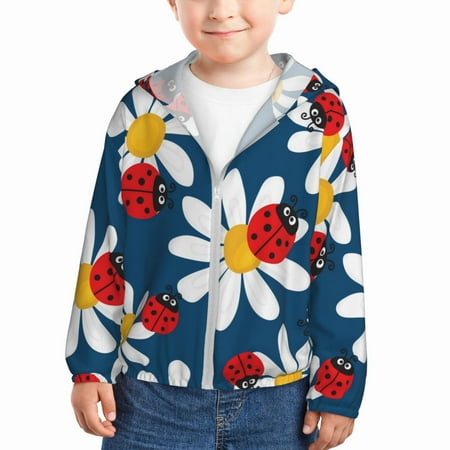 

Sun Hoodie for Kids Daisies With Ladybugs Long Sleeve Swim Fishing Shirts Sun Protection Zip Up Jacket Clothing Athletic Hoodie
